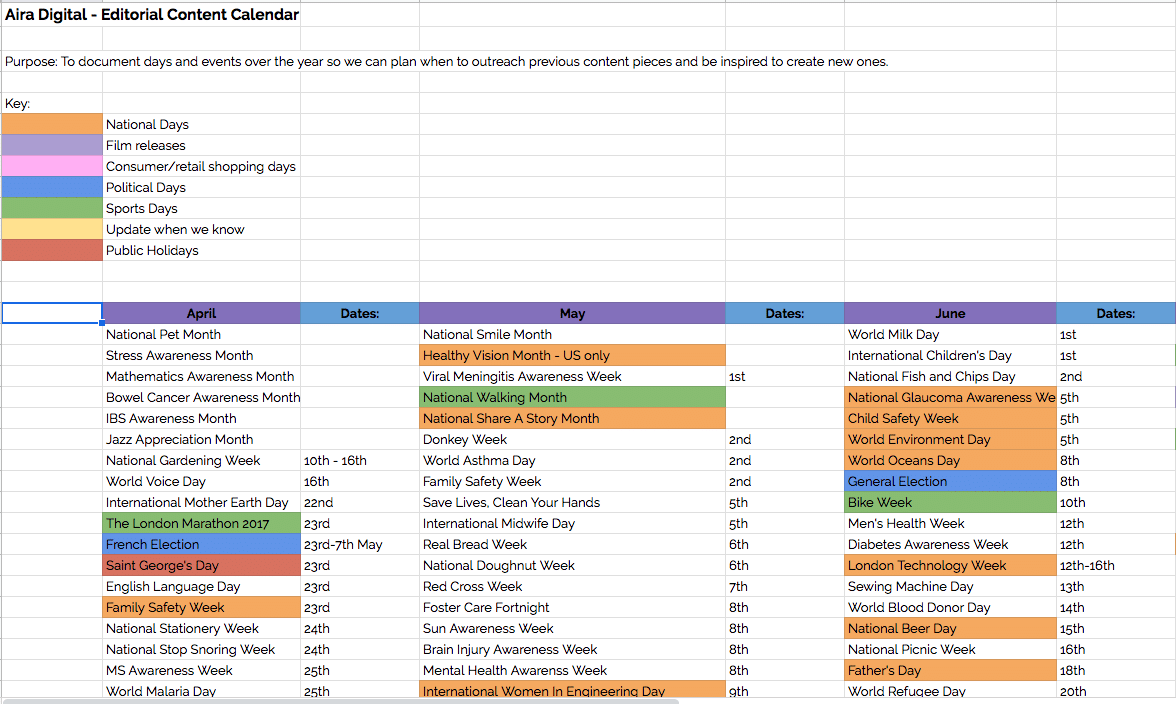aira content calendar