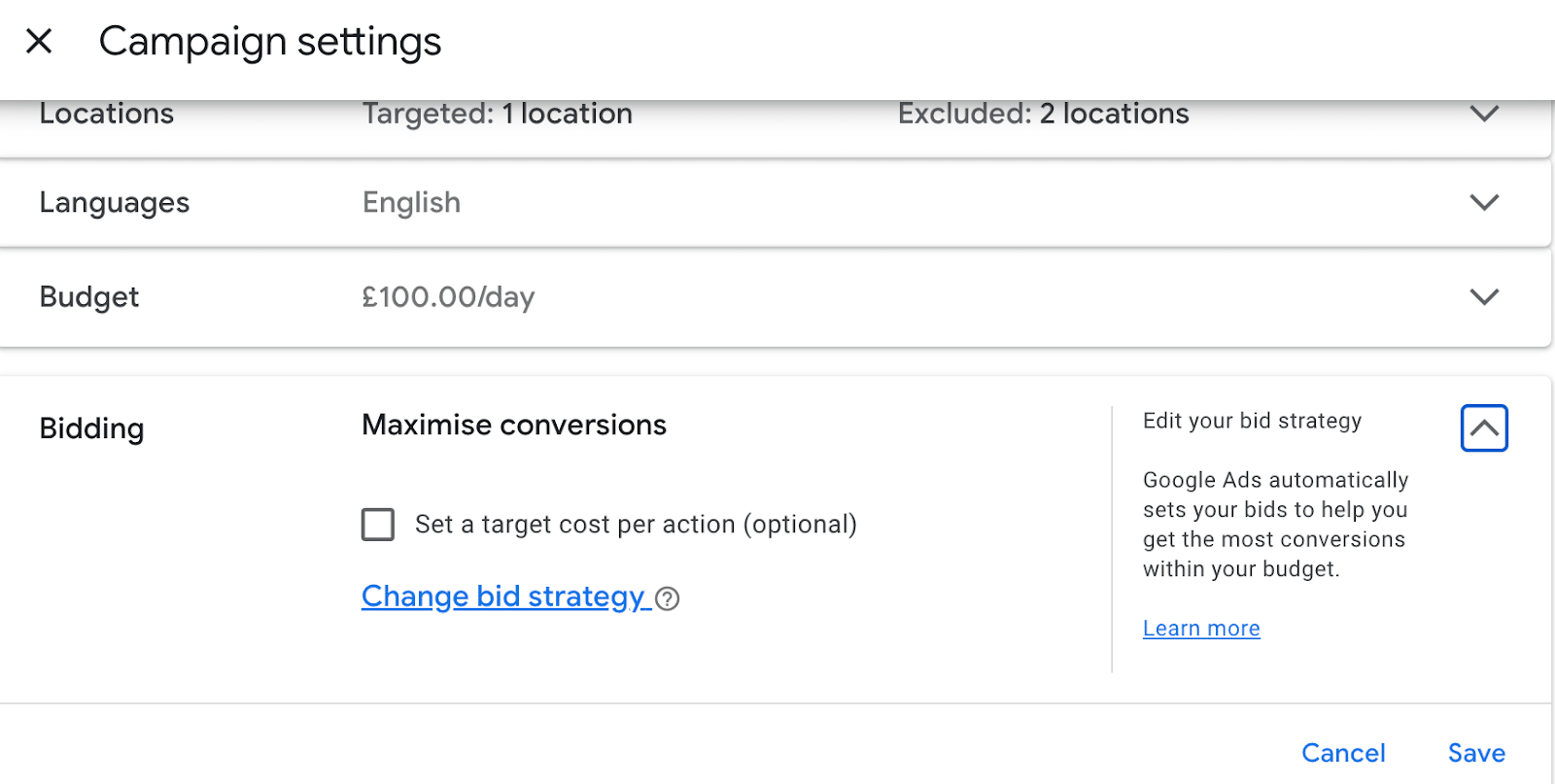 Google Ads interface showing the bidding strategy selection for a Dynamic Search Ads campaign